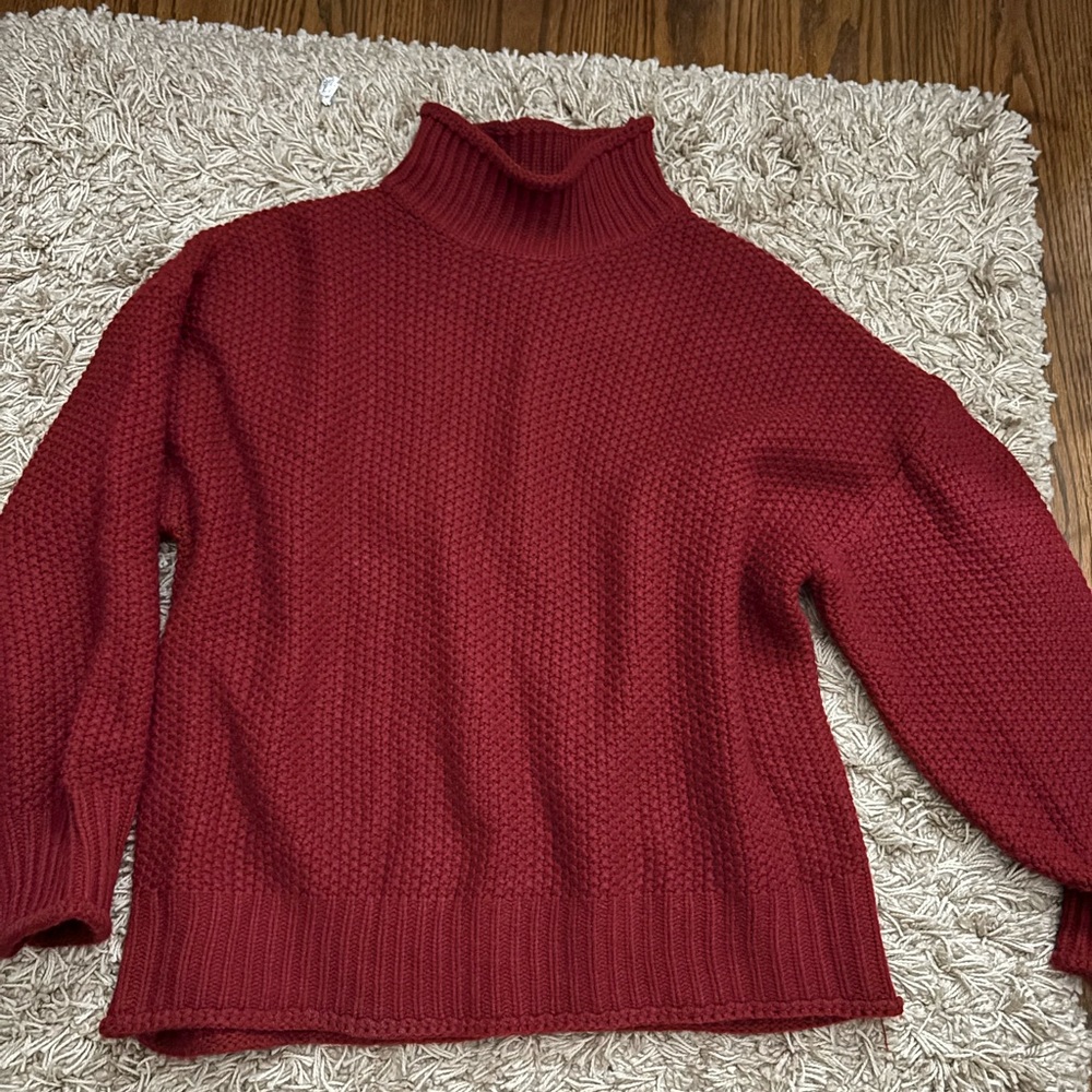 Beautiful red sweater. Long sleeves, mock, turtleneck, dress up or dress down.